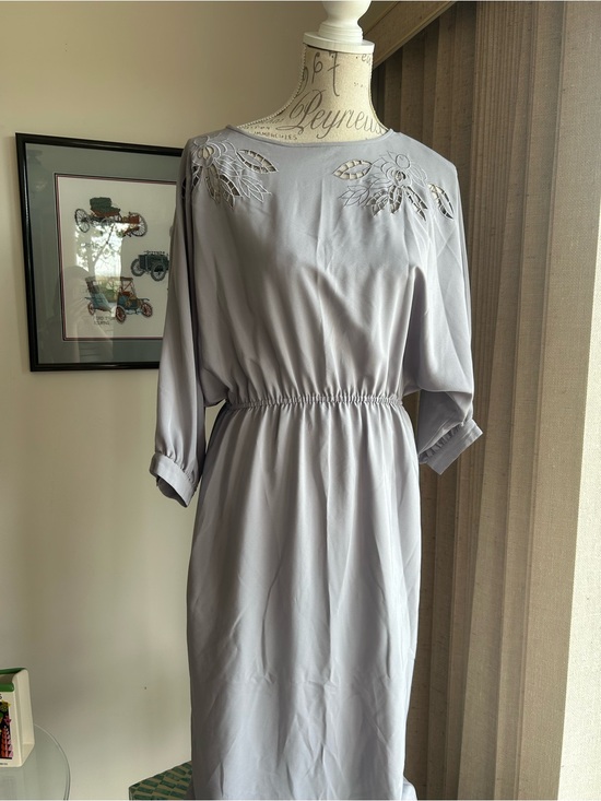 Simon Chang Dresses & Skirts - Light Gray Embroidered Waist-Elastic Women's Dress